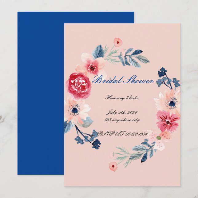 INVITACIÓN DE DESPEDIDA DE SOLTERA ROSA FLORAL (Anverso / Reverso)