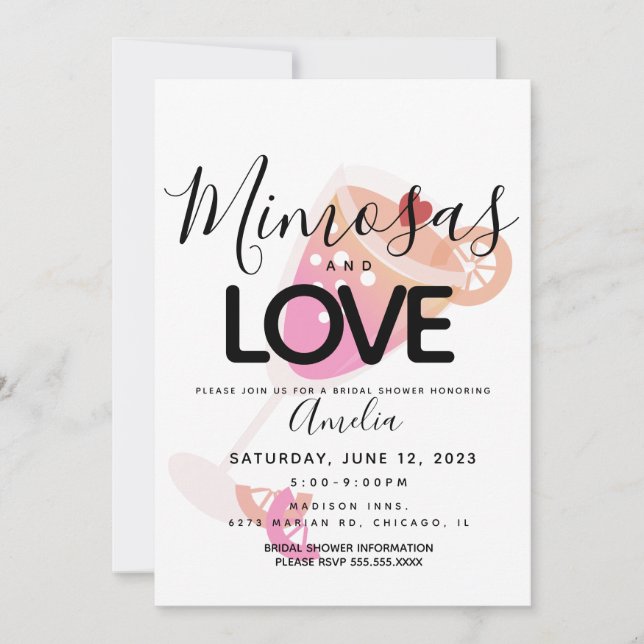 Invitación de Despedida de Soltera Rosa Mimosa Neg (Anverso)