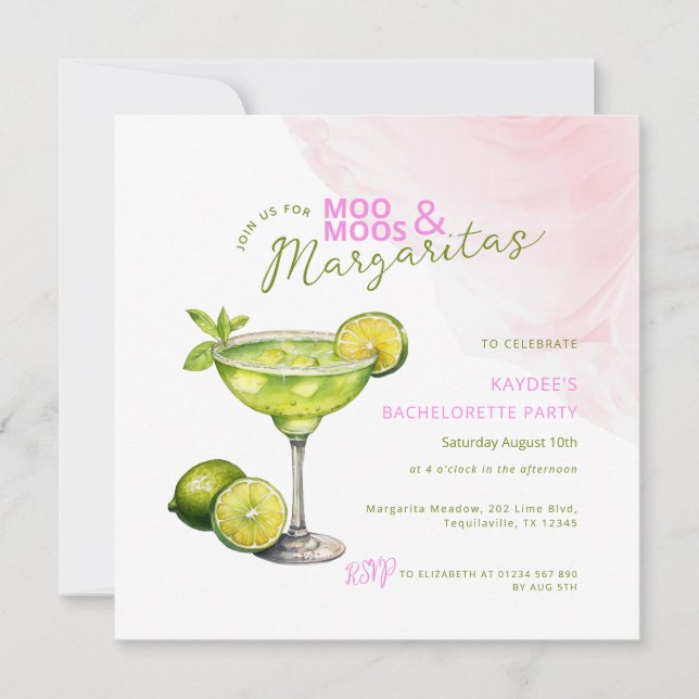 Invitación de despedida de soltera rosa MooMoos &  (Anverso)
