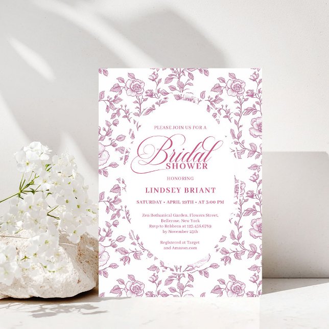 Invitación de Despedida de Soltera Rosa Polvorient (Dusty Rose Rose Pattern Pink Bridal Shower Invitation)