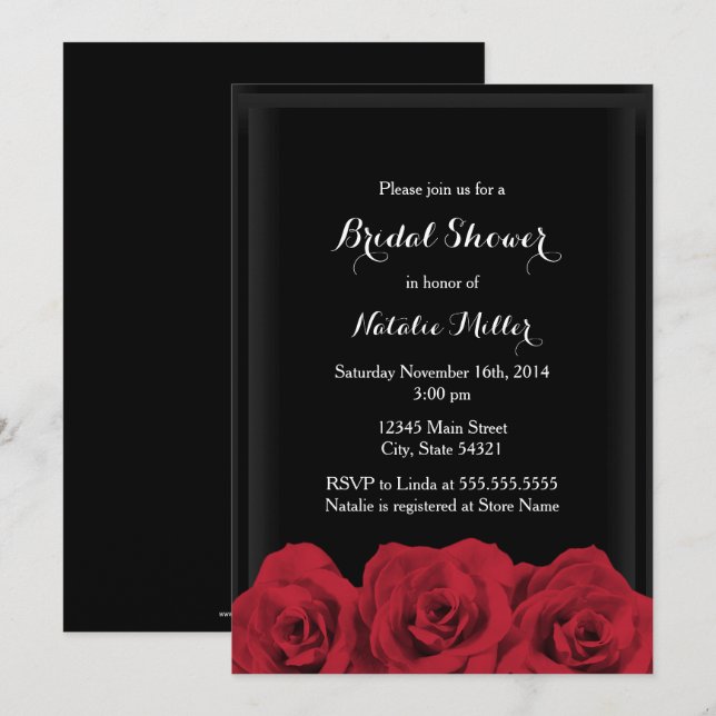 Invitación de Despedida de Soltera Rosa Roja (Anverso / Reverso)