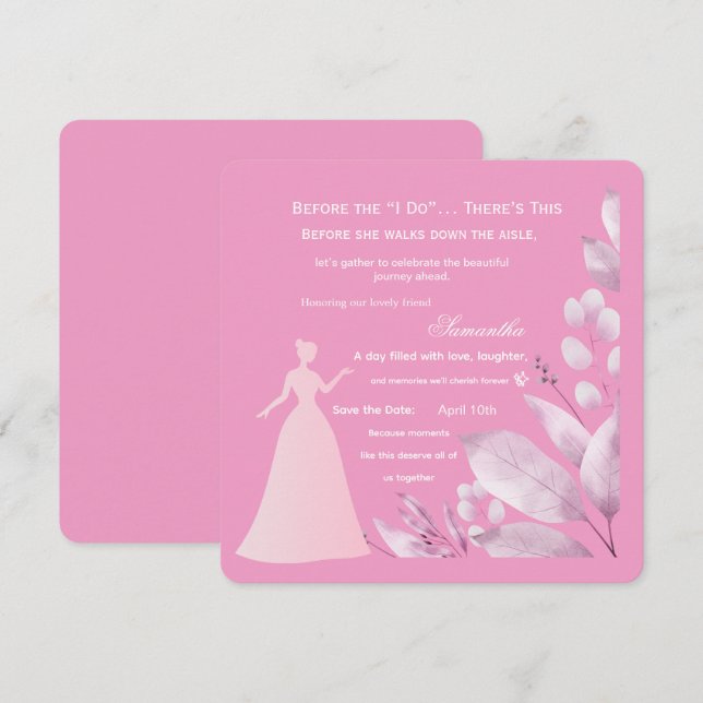 Invitación de Despedida de Soltera Rosa Romántica  (Anverso / Reverso)