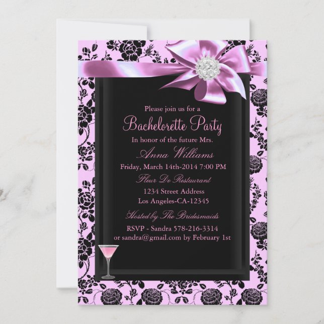 Invitación de despedida de soltera Rosa Rosa y Neg (Anverso)