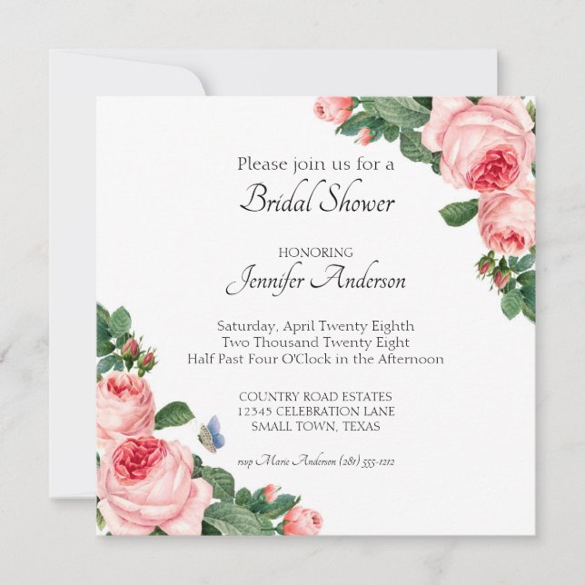 Invitación de Despedida de Soltera Rosa Rosada con (Anverso)
