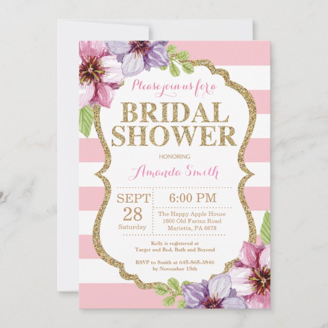 Invitación de Despedida de Soltera Rosa y Dorada F (Anverso)