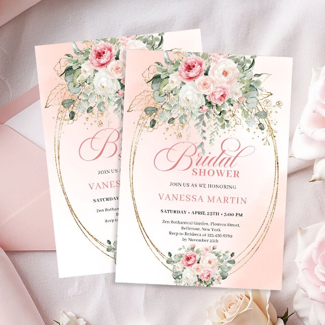 Invitación de Despedida de Soltera Rosa y Dorado C (Chic Blush and Gold Bridal Shower Invitation)
