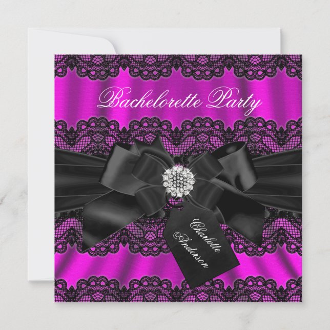 Invitación de despedida de soltera rosa y negra co (Anverso)