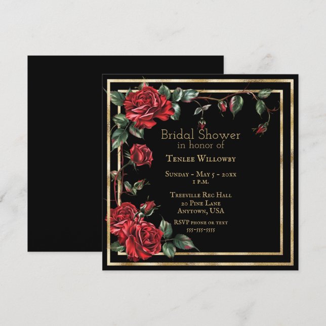 Invitación de Despedida de Soltera Rosas Rojas Neg (Anverso / Reverso)