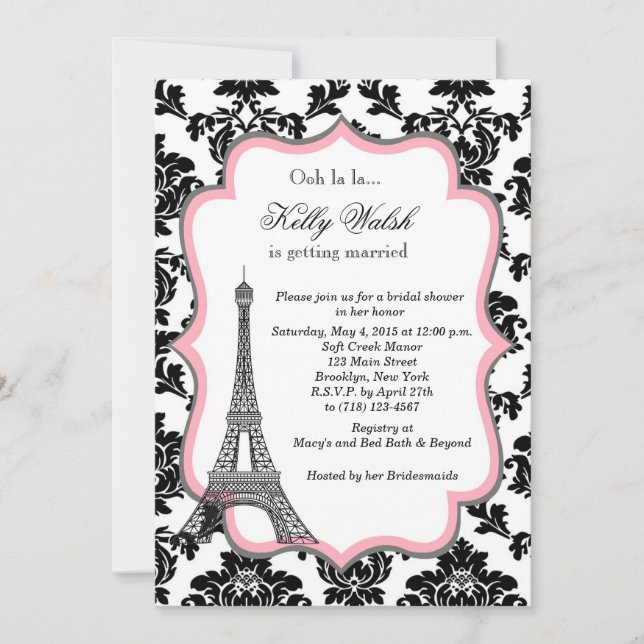 Invitación de Despedida de Soltera Torre Eiffel Ro (Anverso)