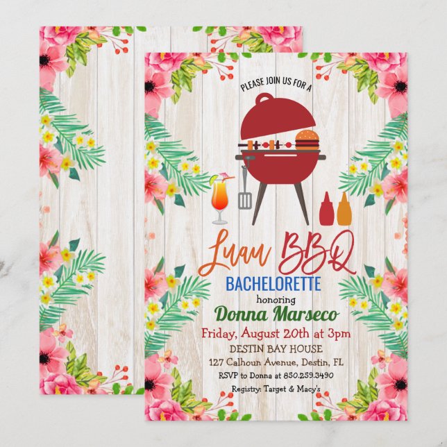 Invitación de Despedida de Soltera Tropical Luau A (Anverso / Reverso)