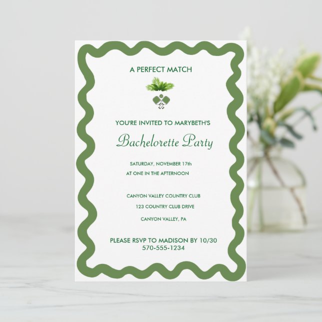 Invitación de despedida de soltera verde (Anverso de pie)
