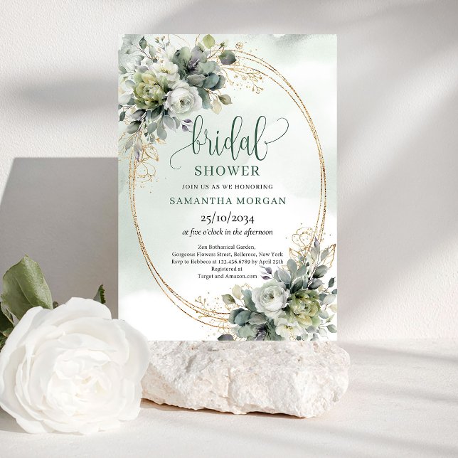 Invitación de Despedida de Soltera Verde Polvorien (Dusty Green Greenery Bridal Shower Invitation)