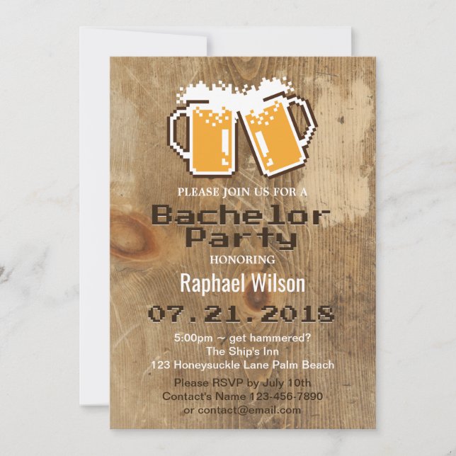 Invitación de despedida de soltero con cervezas y  (Anverso)