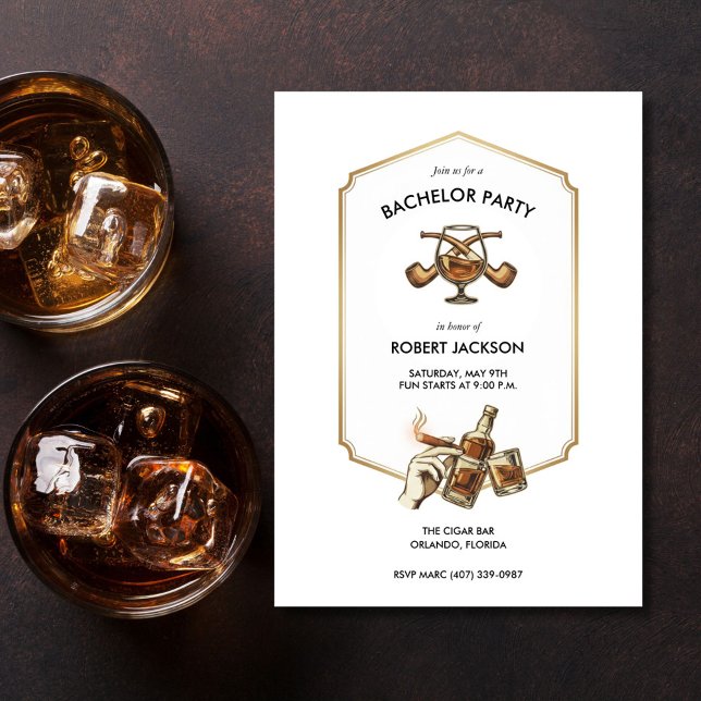Invitación de despedida de soltero con cigarros y  (Cigar and Whisky Bachelor Party Invitation)