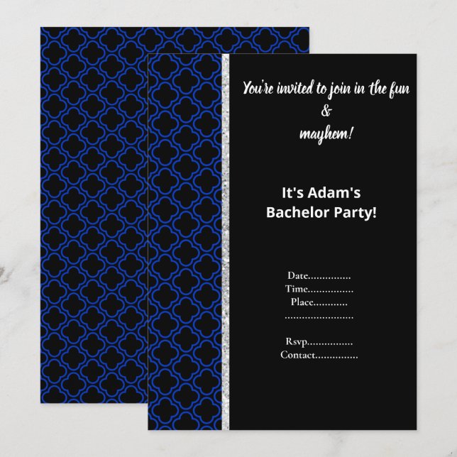INVITACIÓN DE DESPEDIDA DE SOLTERO CON DISEÑO NEGR (Anverso / Reverso)