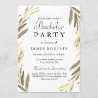 Invitación de despedida de soltero con hoja dorada