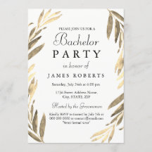 Invitación de despedida de soltero con hoja dorada