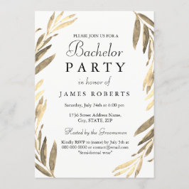 Invitación de despedida de soltero con hoja dorada