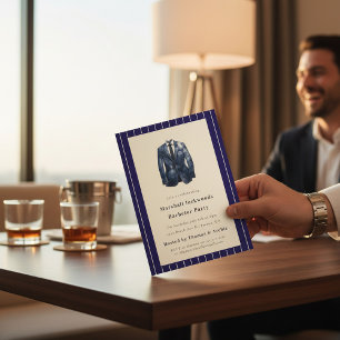 Invitación de despedida de soltero con traje a ray