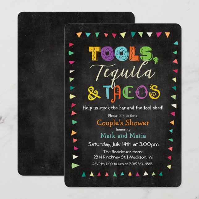 Invitación de Despedida de Soltero Taco & Tequila (Anverso / Reverso)