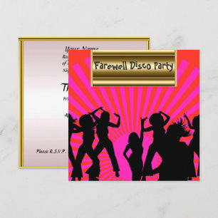 Invitación de despedida disco rosa oro popular