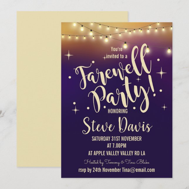 Invitación de despedida Fiesta enciende la jubilac (Anverso / Reverso)