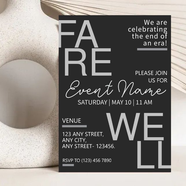 Invitación de despedida moderna gris neutra (Subido por el creador)
