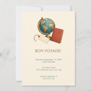 Invitación de despedida Vintage Globe Passport Bon