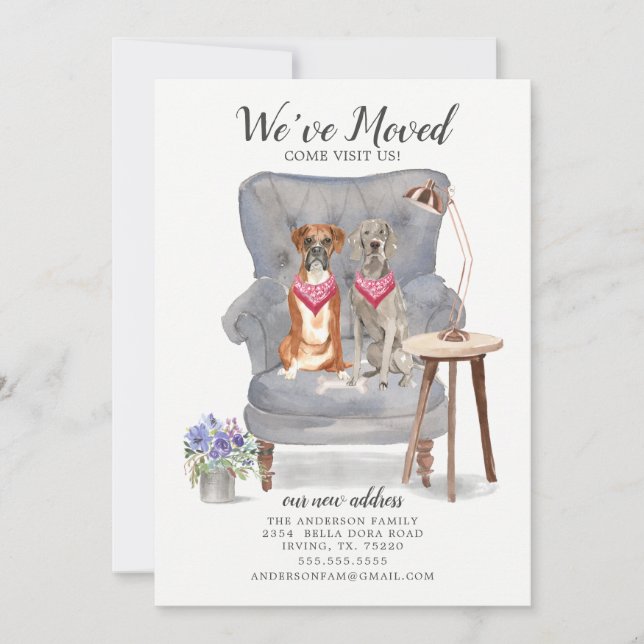 Invitación de desplazamiento de perro de Boxer y W (Anverso)