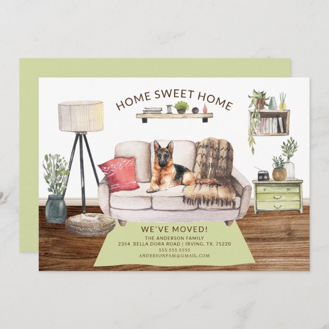 Invitación de desplazamiento de perro pastor alemá (Anverso / Reverso)