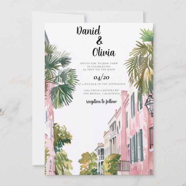 Invitación de destino de boda de Charleston (Anverso)