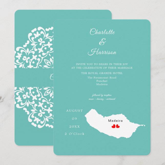 Invitación de destino de Madeira Boda (Anverso / Reverso)