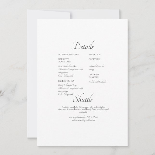 Invitación de Detalle de Boda de Sitio Web Formal  (Anverso)