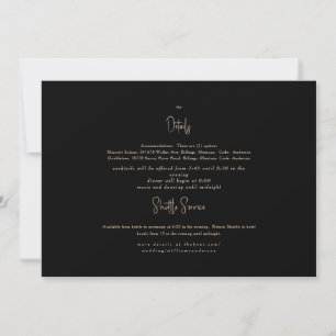 Invitación de detalle de boda en negro y dorado