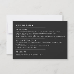 Invitación de detalles de boda negra minimalista