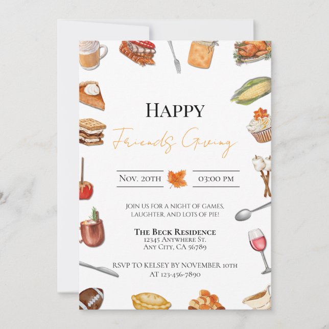 Invitación de Día de Acción de Gracias para Amigos (Anverso)