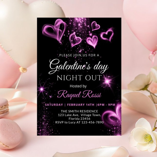 Invitación de Día de Galantine de Tinta de Alcohol (Pink Love Hearts Alcohol ink Galentine's Day Invitation)