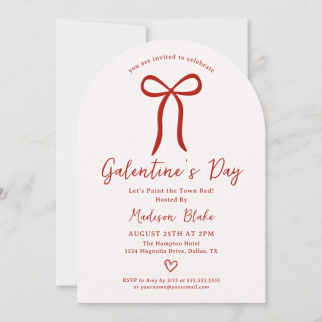Invitación de día de Galentine con lazo coquette (Anverso)