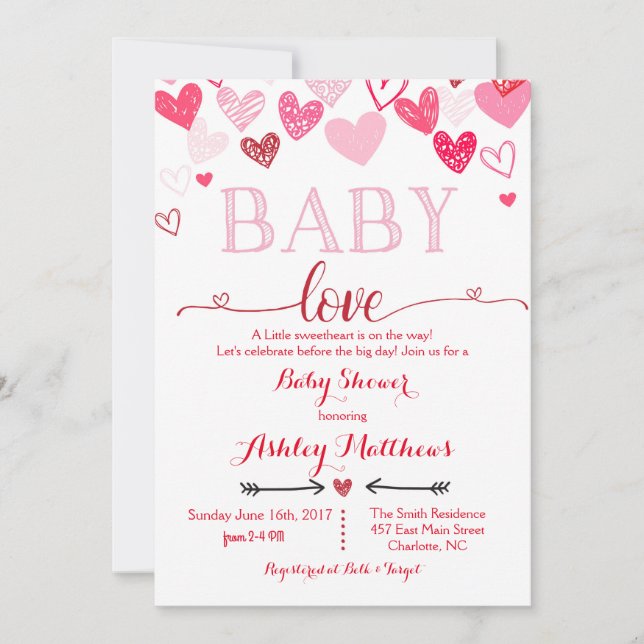 Invitación de día de San Valentín Baby Shower (Anverso)