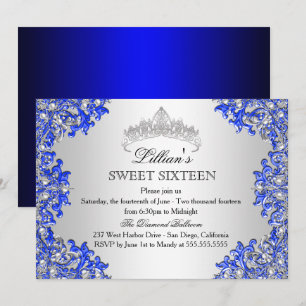 Invitación de Diadema de Damasco Azul Plateado Swe