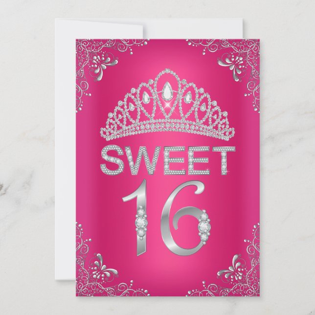 Invitación de Diadema de Diamante con Brillo Rosa  (Anverso)