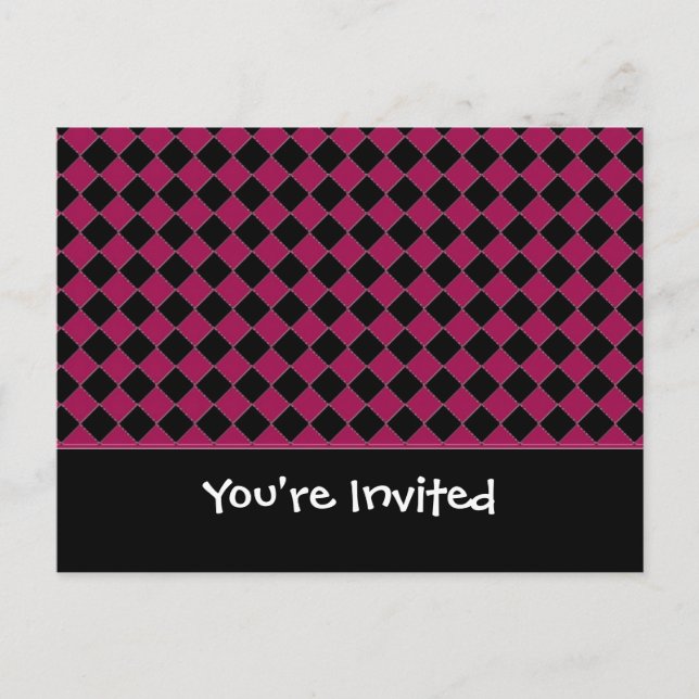Invitación de diamante rosa y negro (Anverso)