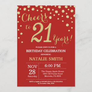 Invitación de diamantes de cumpleaños 21 de rojo y