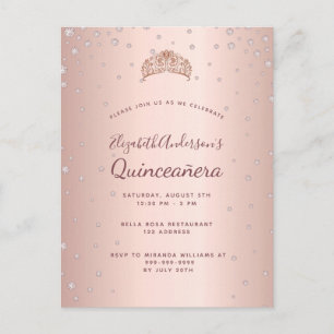 Invitación de diamantes de oro de rosa de Quincean