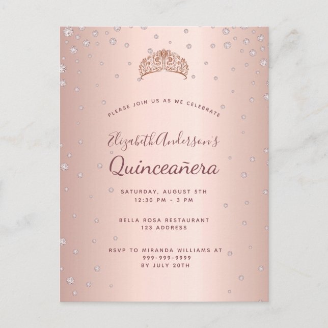 Invitación de diamantes de oro de rosa de Quincean (Anverso)