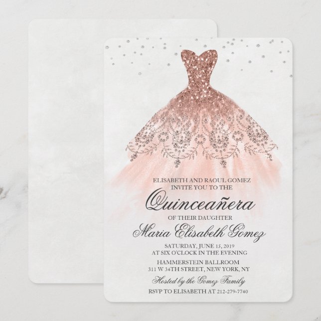 Invitación de diamantes de vestido de brillo de Qu (Anverso / Reverso)