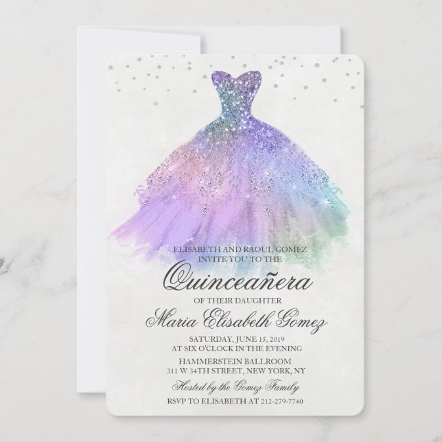 Invitación de diamantes de vestido de brillo de Qu (Anverso)