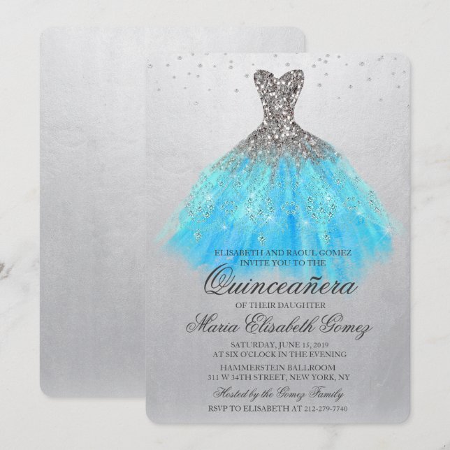Invitación de diamantes de vestido de brillo de Qu (Anverso / Reverso)