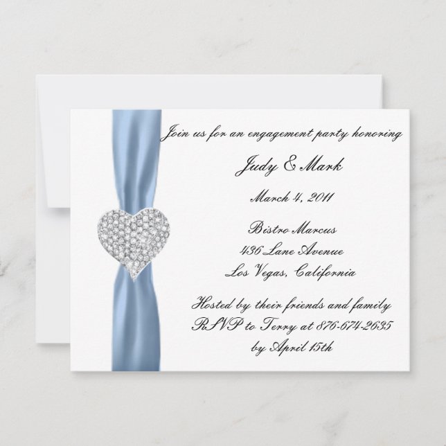 Invitación de Diamond Heart Blue Engagement Party (Anverso)
