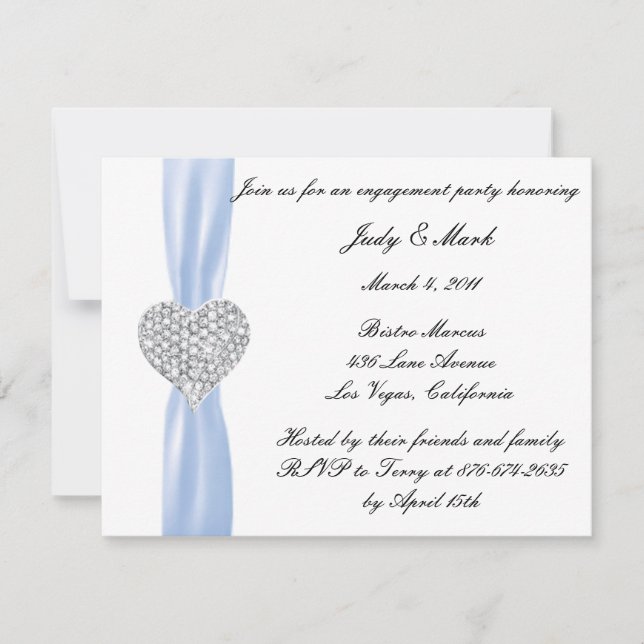 Invitación de Diamond Heart Blue Engagement Party (Anverso)